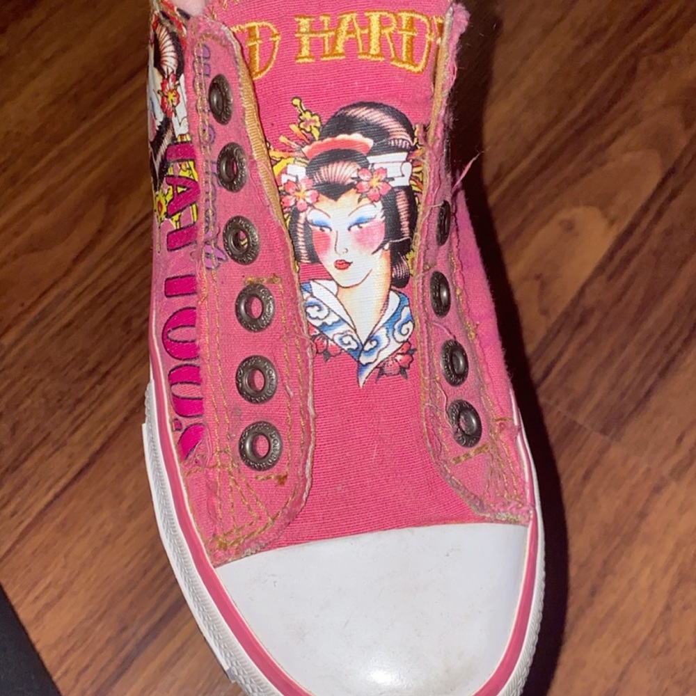 Ed Hardy “hot and fresh tattoos” sneakers.